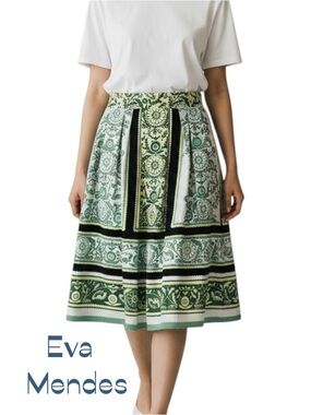 Eva Mendes Yellow Green White Black Pleated Skirt NWOT Size 4